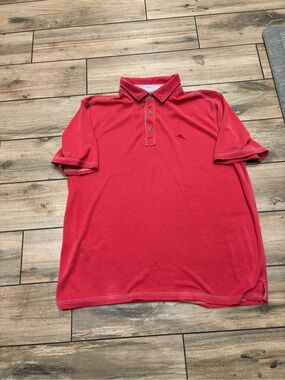 Tommy Bahama Mens Large Coral Red Ribbed Short Sleeve Polo Shirt Sailfish